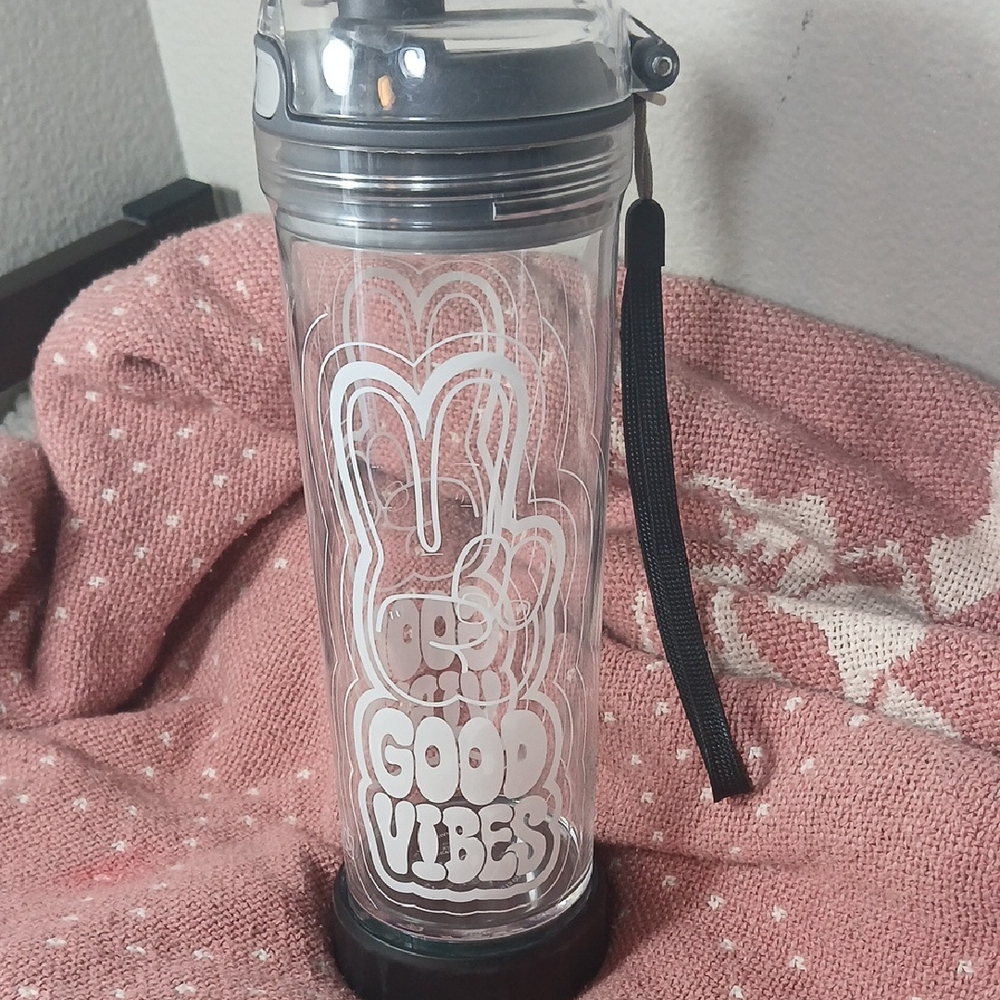 Clear Water Bottle with Good Vibes Design